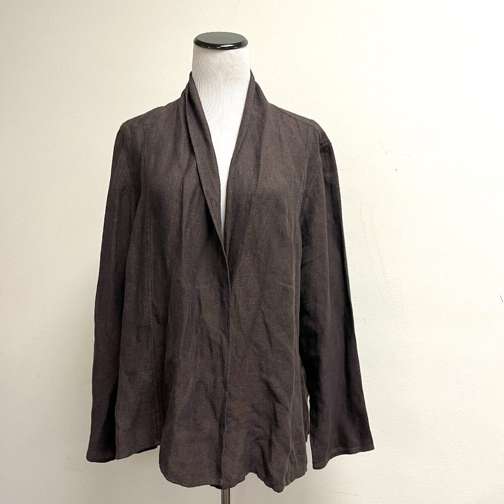 Eileen Fisher brown drape neck open jacket blazer L